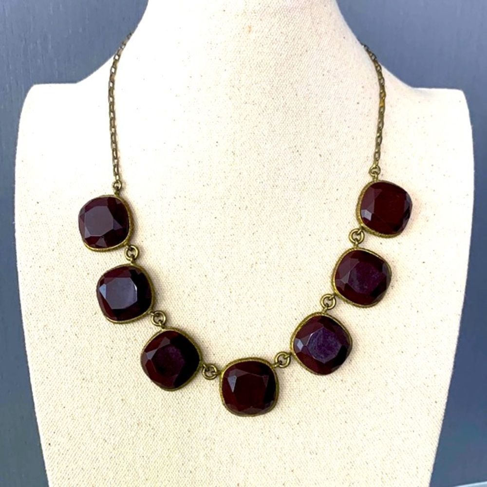 Gerard Yosca Vintage Chunky Brown Statement Necklace Antique Gold Finish